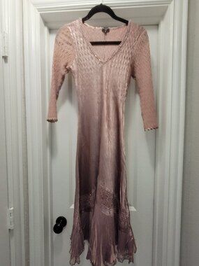 💕Komarov Charmeuse & Chiffon Midi Dress – Taupe Rose | Formal Wedding Guest 💕